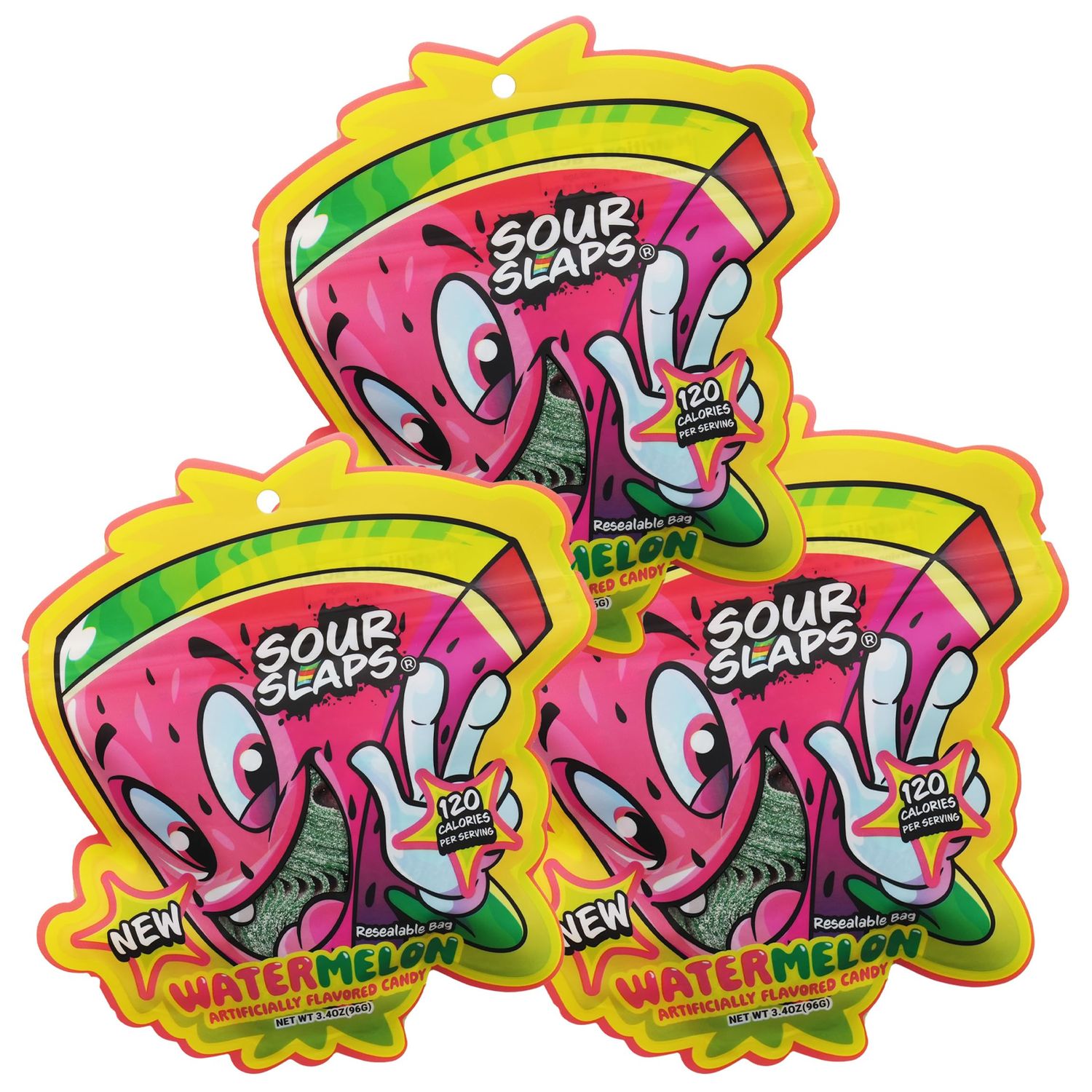 Sour Slaps 3-Pack Flavored Sour Candy Belts - Deliciously Sour, Fresh Chewy, Extreme Sour Kick, Vegetarian, Choose From 8 Mouth Watering Flavors (Watermelon (3-Pack))