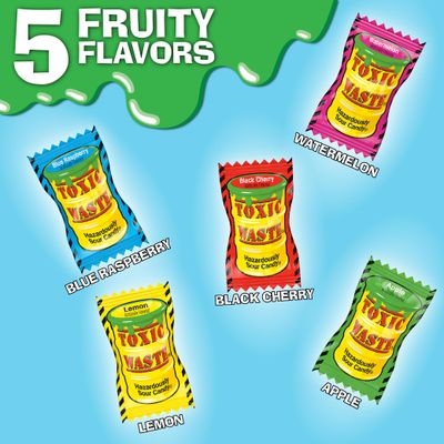 TOXIC WASTE - Hazardously Sour Candy - Apple, Watermelon, Lemon, Blue Raspberry, Black Cherry Flavors - 3 oz. Tie Dye Bank - 3 Pack - Stickers Included
