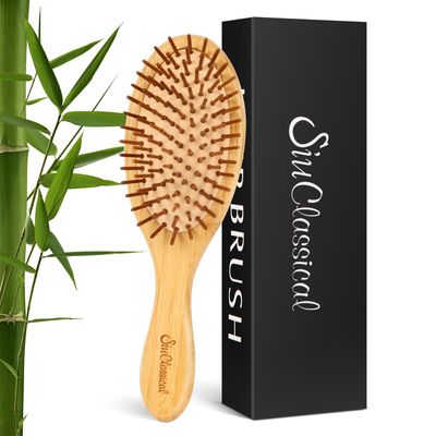 Siuclassical Bamboo Hair Brush for Hair Growth with Natural Bamboo Bristles, Detangling Wooden Paddle Brush for Massge Scalp, for Women men Kids