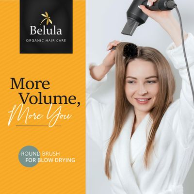 Belula 100 Soft Boar Bristle Round Brush for Blow Drying Set. Round Hair Brush With Medium 2.1 Wooden Barrel. Hairbrush Ideal to Add Volume and Body. Free 3 x Hair Clips Travel Bag.