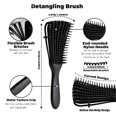 WOZUTUNT Curly Hair Brush Set for WomenMenKids, Detangler Brush, Wide Tooth Comb, 9 Row Nylon Bristle, Rosemary Hair Growth Oil - 4 Count (DB-black-4pcs)