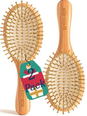 Kakating 2 Pack Bamboo Hair Brush for Hair Growth Natural Wooden Hair Brush Detangling Massaging Scalp