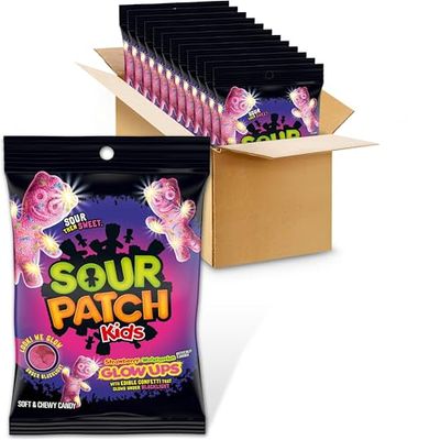 SOUR PATCH KIDS Glow Ups Strawberry-Watermelon Soft Chewy Candy, 12-6.7 oz Bags