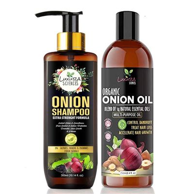 Luxura Sciences Onion Shampoo Onion Oil Combo Herbal Hair Care Pack Control Hair Fall, Enhance Hair Growth, Strengthen Roots, Add Shine Smoothness 300ml 250ml
