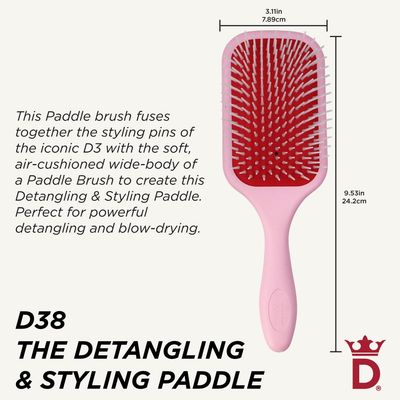 Denman Detangling and Styling Paddle Hairbrush for Fast Detangling, and Quick Blow Drying and Styling (Pink Crush) D38