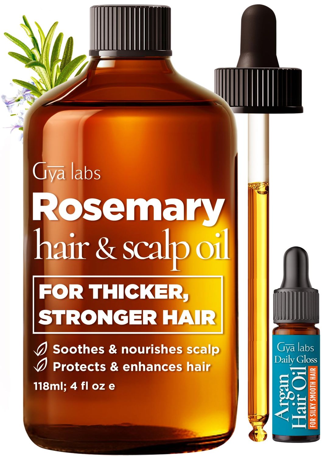Gya Labs Rosemary Oil for Hair Scalp - 4 Fl Oz- 100 Pure Natural Rosemary for Hair, Nourishes Scalp, Nourishes Enhances Dry Damaged Strands - with 0.17 Fl Oz Deep Revival Argan Oil