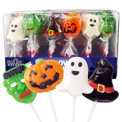 Fusion Select Candy Lollipops - Halloween Suckers - Trick or Treat Candies for Kids - Frankenstein&#39;s Monster, Jack o Lantern, Ghost Witch Hat Sweets - Individually Wrapped - 30 Per Box