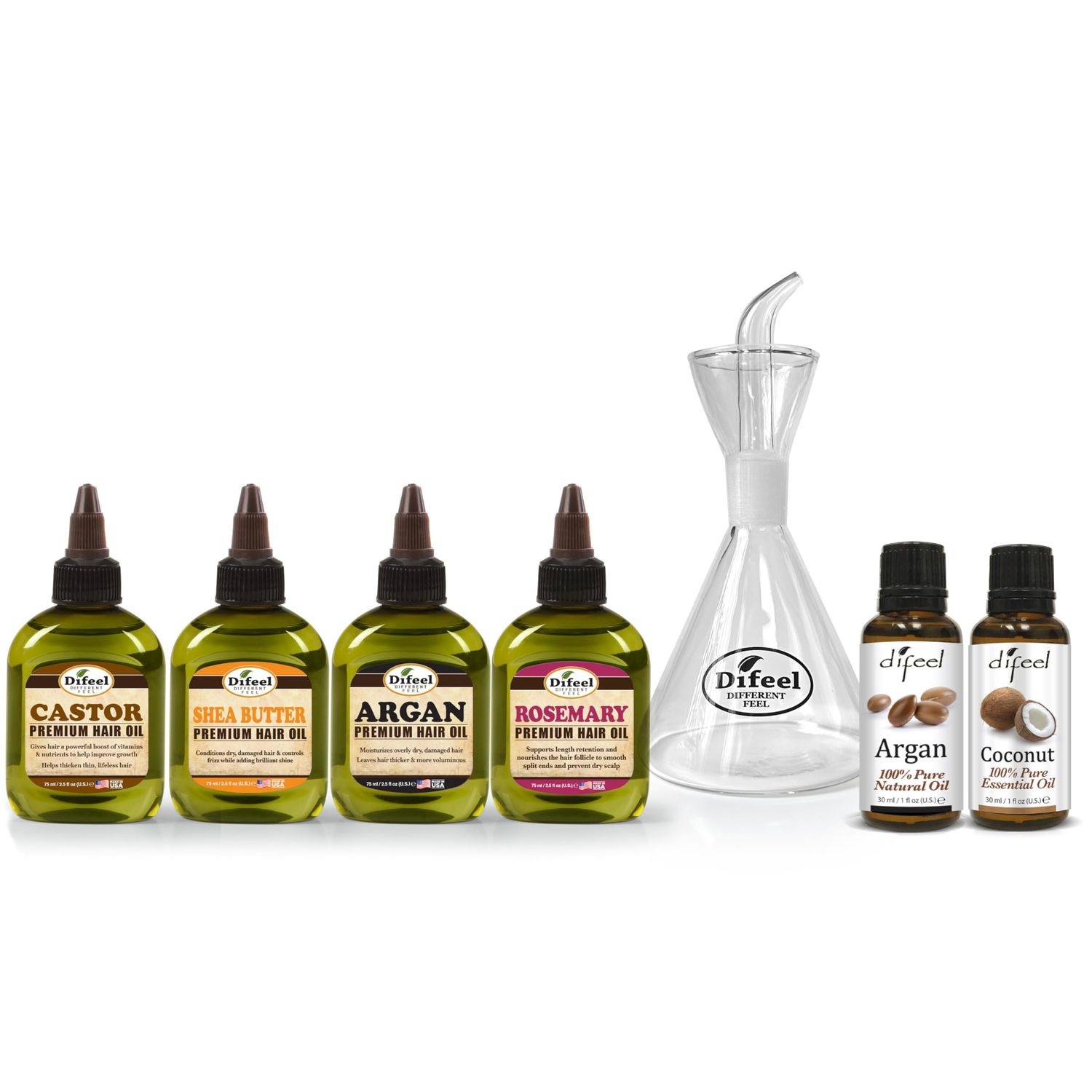 Difeel Beaker Blend Hair Essential Oil Kit 1 - Includes Castor, Shea Butter, Argan, Rosemary Hair Oils, Argan Coconut Essential Oils and a Mixing Beaker - Customizable Hair Treatment Collection