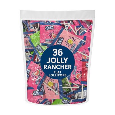 Jolly Flat Lollipops (Suckers) - 36 Count Variety Pack - Watermelon, Pink Lemonade, Green Apple, Cherry - Individually Wrapped Fruity Candy