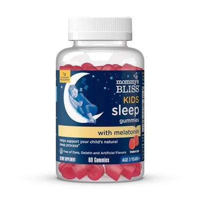 Mommy&#39;s Bliss Kids Sleep Melatonin Gummies, Free of Artificial Colors, Flavors, or Gelatin, Strawberry Flavor, Age 3 (60 Gummies)