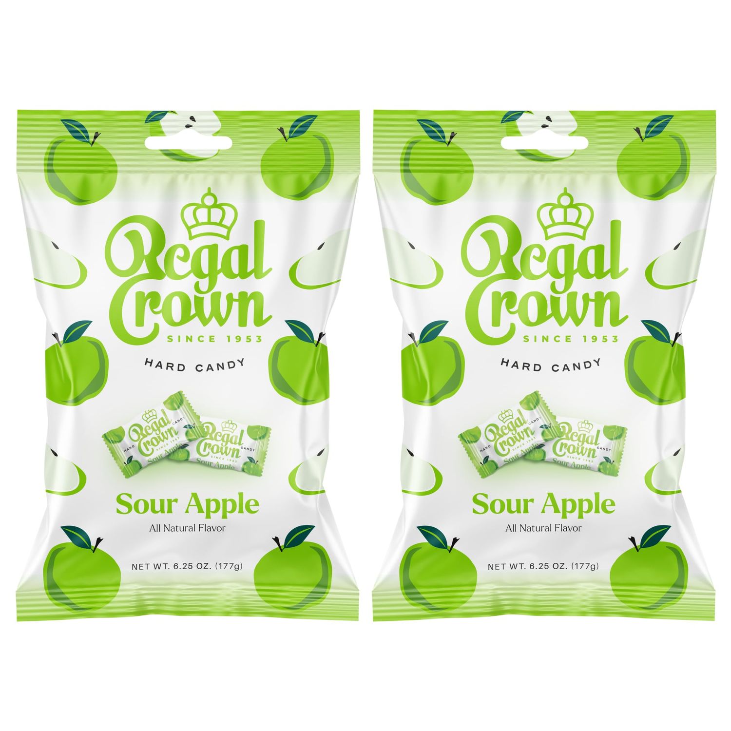 Regal Crown Sour Apple Hard Candy Old Fashioned Sour Apple Candy Traditional Crisp and Tarte Apple Candy Brought To You By Iconic Candy 6.25oz Peg Bag (2)