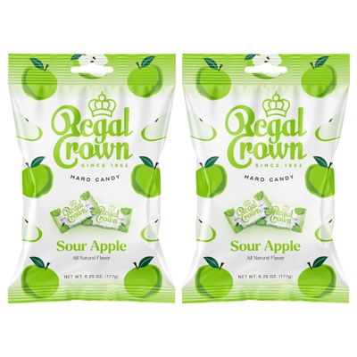 Regal Crown Sour Apple Hard Candy Old Fashioned Sour Apple Candy Traditional Crisp and Tarte Apple Candy Brought To You By Iconic Candy 6.25oz Peg Bag (2)