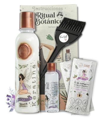Origen Botanico Keratina Organica 250 ml Incluye Cepillo Aplicador, Manual de Instrucciones y 2 Bio Serum Ultra Protector Alisado Progresivo Organico Vegano con 12 Aceites Naturales