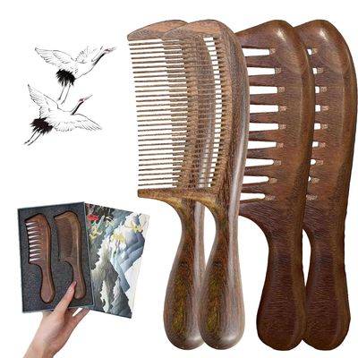 Walnut Hair Comb, wooden Comb for Women, High - Quality Antistatic Walnut 2 - Piece Comb Set - Wide and Fine Tooth. For women and men with curly, wet, long, dry or thin hair