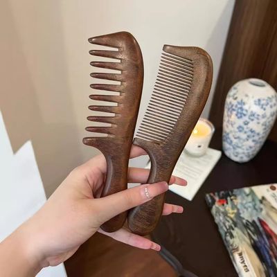 Walnut Hair Comb, wooden Comb for Women, High - Quality Antistatic Walnut 2 - Piece Comb Set - Wide and Fine Tooth. For women and men with curly, wet, long, dry or thin hair