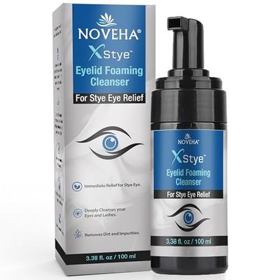 NOVEHA XStye Eyelid Foaming Cleanser - Fast Stye Eye Relief - Formula With Tea Tree Oil - Daily Eyelid and Eyelash Wash For Stye Eyes, Eyelash, Skin Dryness (3.38 fl oz) - 100mL