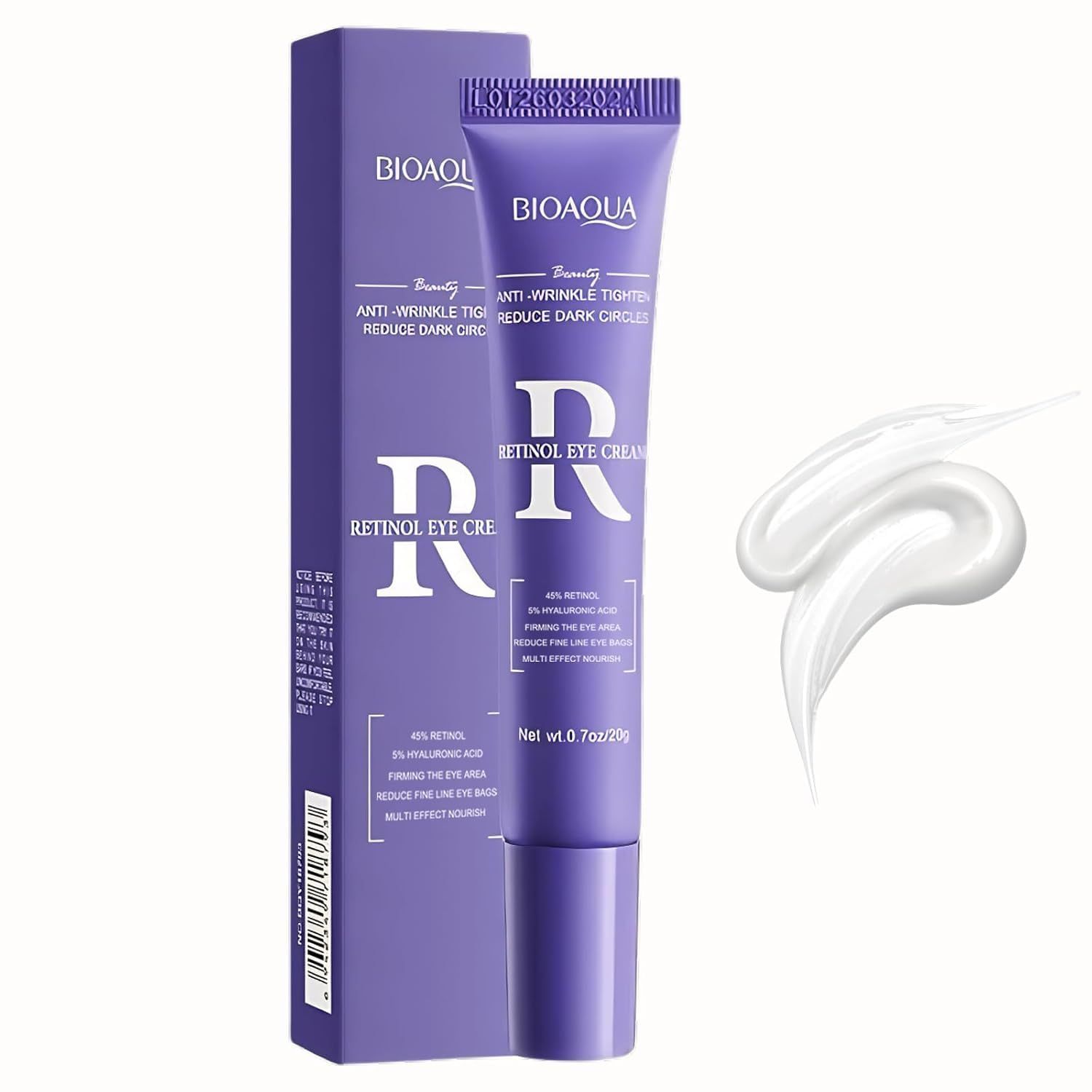 Retinol Eye Cream, Moisturizing Eye Care Daily Anti-Wrinkle Cream with 45 Retinol and 5 Hyaluronic Acid to Smooth and Moisturize Skin, Under Eye Bags, Reduce Dark Circles, Wrinkles (0.7 Ounces)