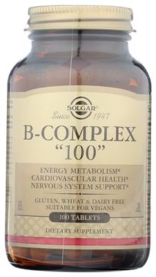 SOLGAR B-Complex 100&quot; - 100 Tablets - Energy Metabolism, Cardiovascular Health, Nervous System Support - Non-GMO, Vegan, Gluten Free - 100 Servings