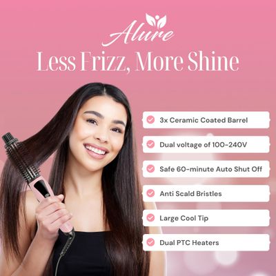 Alure Heated Styling Brush - 3-in-1 Ionic Hair CurlerStraightener with Anti-Scald Nylon Bristles, Electric Curl Wand for All Hair Types, Ideal as a Curling Iron Alternative for Short Hair and Styling