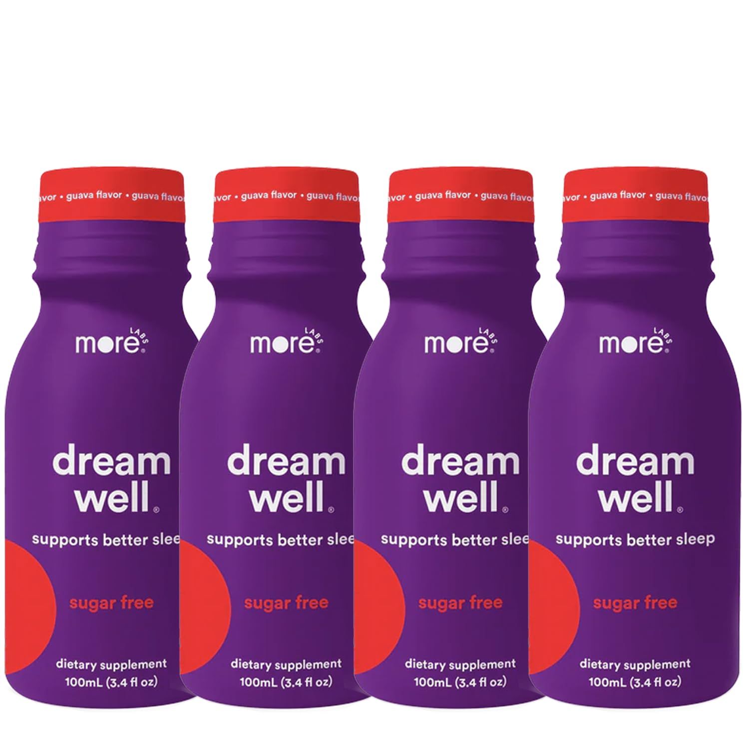 More Labs Dream Well Holistic Sleep Shot Drink 4 Pack Non-Habit Forming Lemon Balm, Melatonin and Glycine Sleep Support Solution