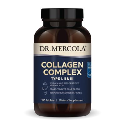 Dr. Mercola Collagen Complex Dietary Supplement, Type I, II and II, 30 Servings (90 Tablets), Non GMO, Gluten Free, Soy Free