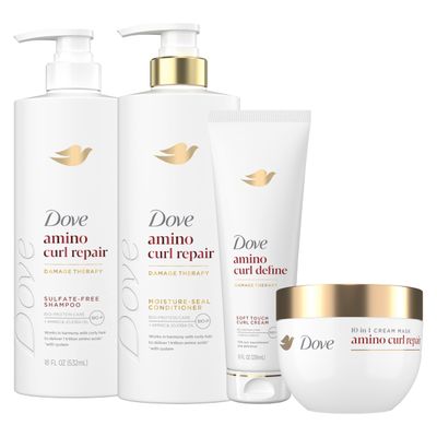 Dove Shampoo, Conditioner, Mask Amino Curl Regimen Pack 4 Pk for Curly, Coily Hair with Bio-Protein Care Technology Amino Jojoba Oil