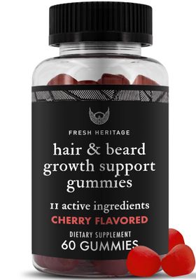 Fresh Heritage Beard Growth Gummies - 60 Count, Hair Vitamins for Men, Regrow and Stop Loss - Cherry Flavor