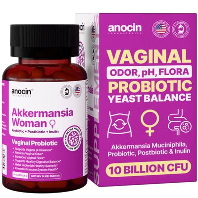 anocin Akkermansia Probiotic with Prebiotic Postbiotic Vaginal Probiotics, Gut Health, 10 Billion CFU, Vaginal Probiotics, GLP-1 Supplement, Immune Support Supplement