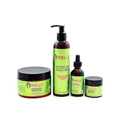 Mielle Organics Rosemary Mint Combo (Cream Oil Masque Edge Gel) - Strengthening Formula - Sulfate-Free - For All Hair Types - Salon-Quality Results