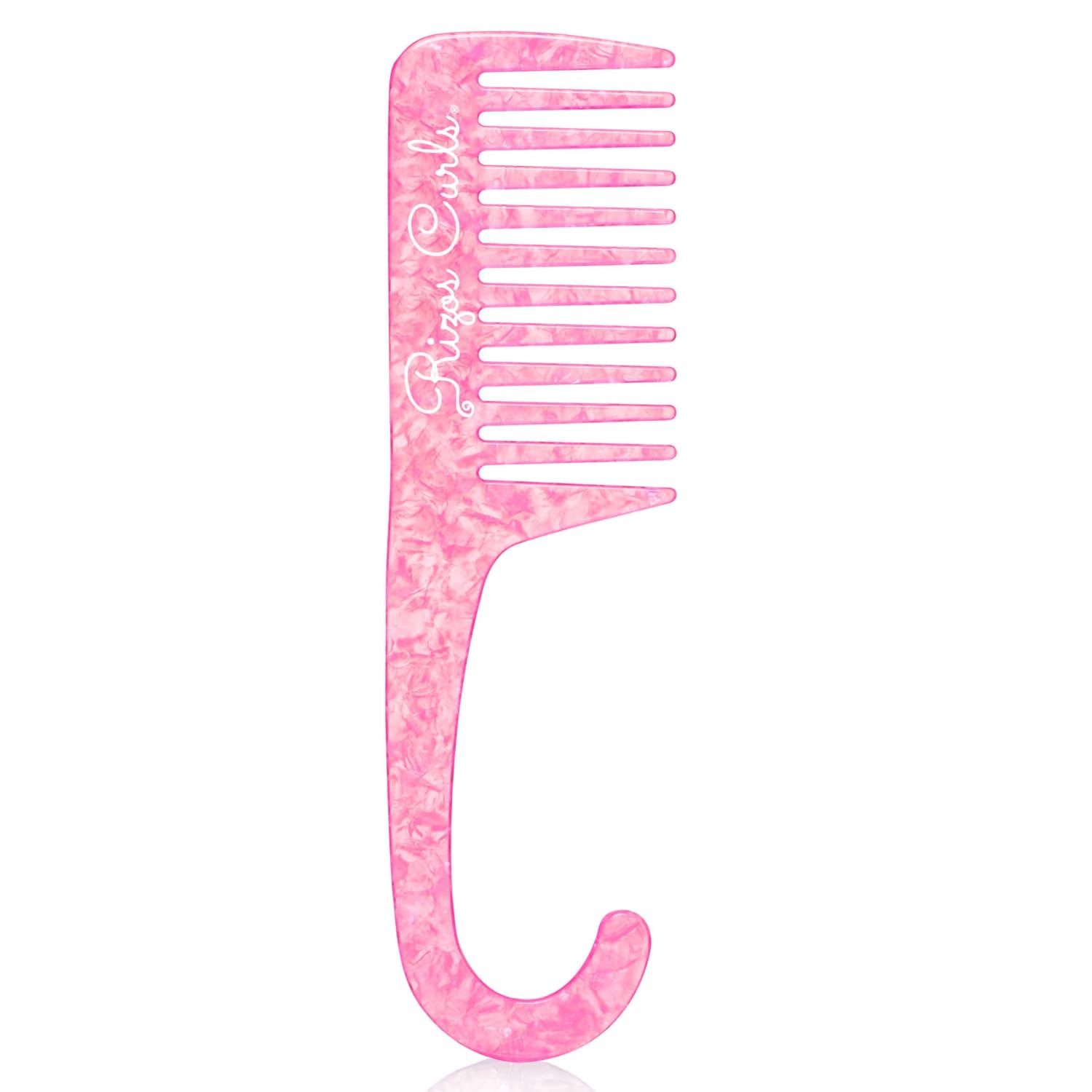 Rizos Curls Hanging Shower Comb, Detangle Distribute Conditioner In Shower, Gentle On All Curl Types, Easy to Hang Use, Pink