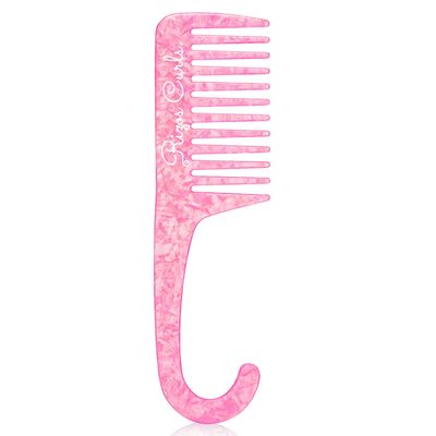 Rizos Curls Hanging Shower Comb, Detangle Distribute Conditioner In Shower, Gentle On All Curl Types, Easy to Hang Use, Pink