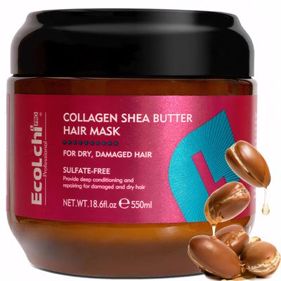 GAOMIER Ecolchi Collagen Shea Butter Hair Mask: Deep Repair and Conditioning Treatment with Argan Oil for Dry, Damaged Hair - Suitable for All Hair Types, 18.6 oz (550 ml)