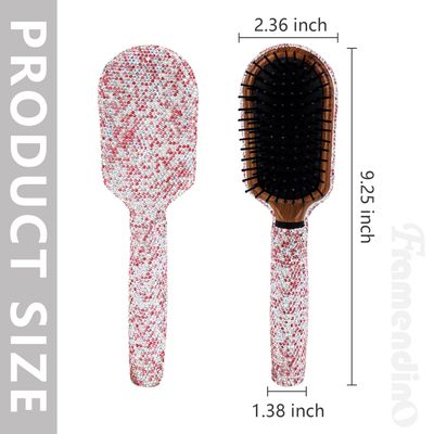 Framendino, 1 Pack Pink Bling Hair Brush RhinestoneCompact Comb Detangle Massage Air Cushion for Women Wet Dry