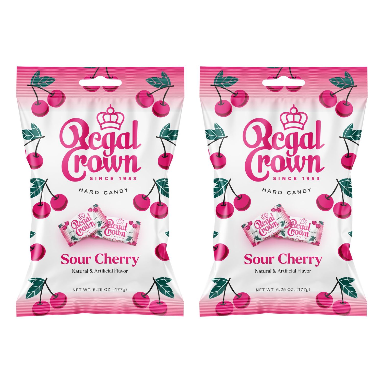 Regal Crown Sour Cherry Candy Traditional Sour Cherries Candy Tart and Tangy Old Fashioned Sour Cherry Hard Candy Brought To You By Iconic Candy 6.25oz Peg Bag (2)