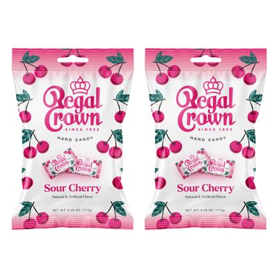 Regal Crown Sour Cherry Candy Traditional Sour Cherries Candy Tart and Tangy Old Fashioned Sour Cherry Hard Candy Brought To You By Iconic Candy 6.25oz Peg Bag (2)