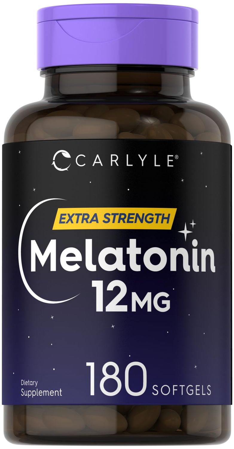 Carlyle Melatonin 12 mg 180 Softgel Capsules Adult Extra Strength Support Supplement Non-GMO, Gluten Free