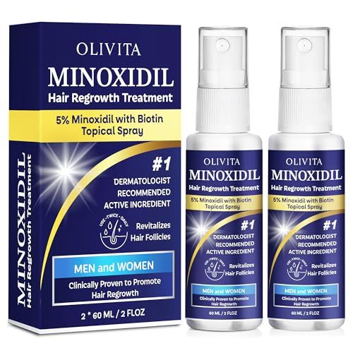 Minoxidil for Men and Women Hair Growth: 5 Minoxidil Spray Hair Regrowth Treatment Serum with Biotin Rosemary -Stop Hair Thinning and Hair Loss For Stronger Thicker Longer Hair - 2 Pack