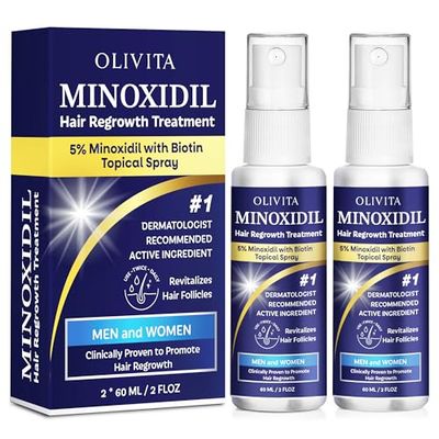 Minoxidil for Men and Women Hair Growth: 5 Minoxidil Spray Hair Regrowth Treatment Serum with Biotin Rosemary -Stop Hair Thinning and Hair Loss For Stronger Thicker Longer Hair - 2 Pack