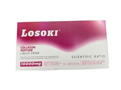 Losoki Liquid Collagen Peptide Drink - 10000mg Hydrolyzed Marine Collagen Peptides with Vitamin C, Premium Blend, Promote Healthy Hair Skin Nails Joints Bones, (1 Box, 10 Bottles)