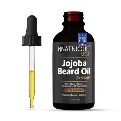 Natnique Men Jojoba Beard Oil Serum with Natural Vitamin E, Sunflower Seed Tea Tree Oils. Organic, Pure, Natural, No Fillers. Beard Conditioner for Softening, Moisturizing, Itch Dandruff Free 1 Oz