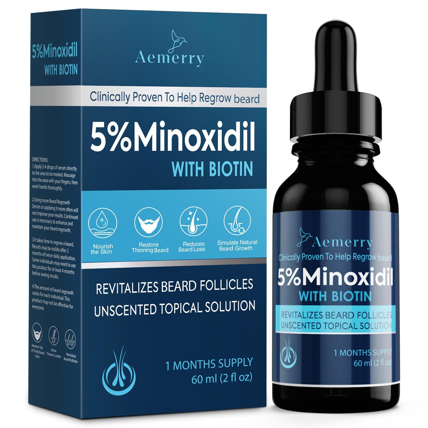 5 Minoxidil Beard Growth Serum: Extra Strength Minoxidil Hair Loss Treatment Serum with Boitin for Faster Stronger Thicker Hair Growth, 2 FL OZ120 ML