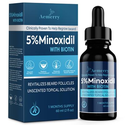 5 Minoxidil Beard Growth Serum: Extra Strength Minoxidil Hair Loss Treatment Serum with Boitin for Faster Stronger Thicker Hair Growth, 2 FL OZ120 ML