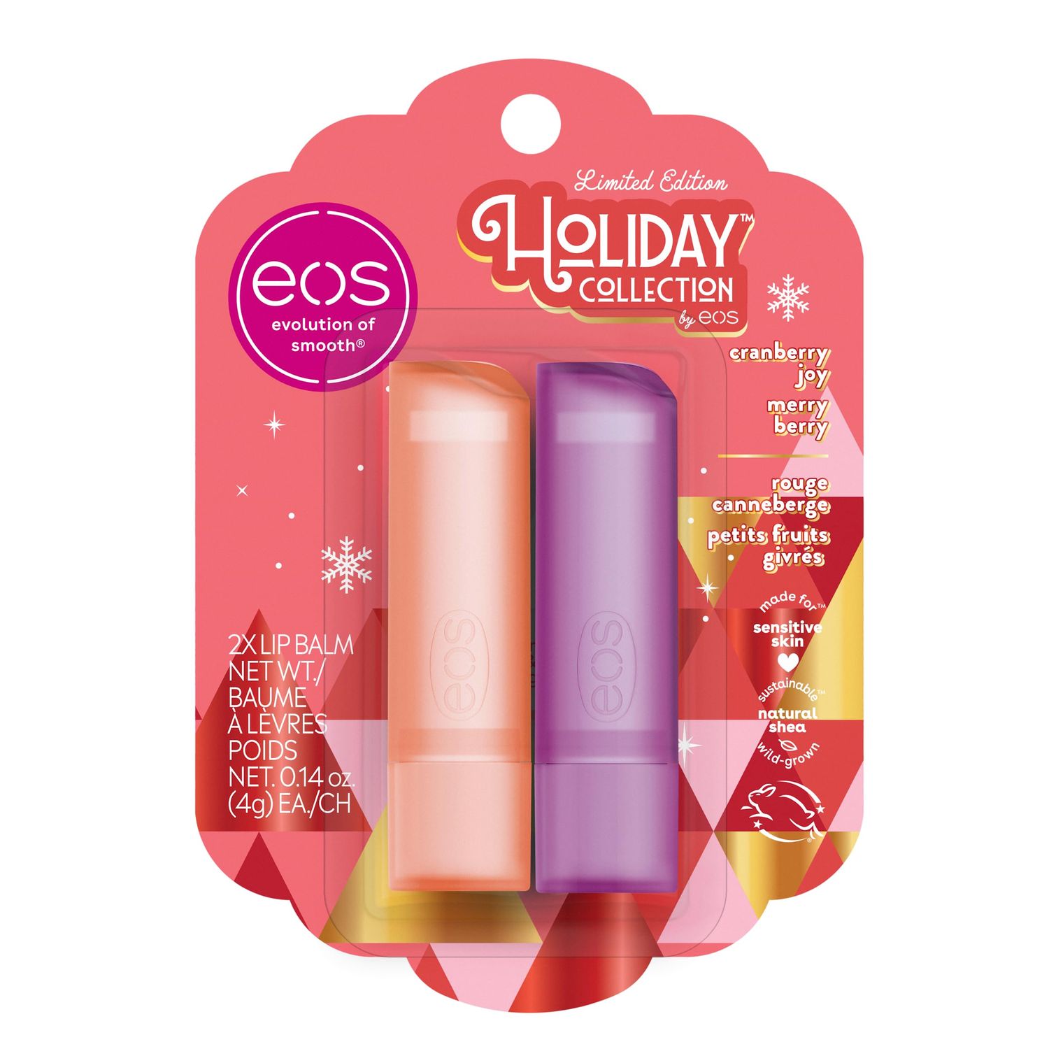 eos Holiday Lip Balm Gift- Cranberry Joy Merry Berry, Stocking Stuffers, All-Day Moisture Lip Care, 0.14 oz, 2-Pack