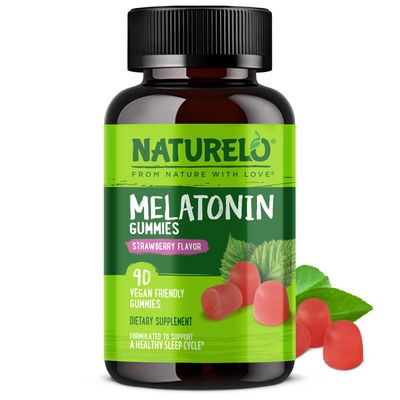 NATURELO Melatonin Gummies - Non-GMO, Gluten-Free, Soy Free - Strawberry Flavor - Gentle Sleep Supplement - 90 Vegetarian Gummies