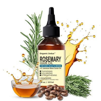 Organic Indus Rosemary Oil For Hair Growth, Hair Nourishing Volumizing Infused With Jamaican Black Castor Oil, 8 Ounce