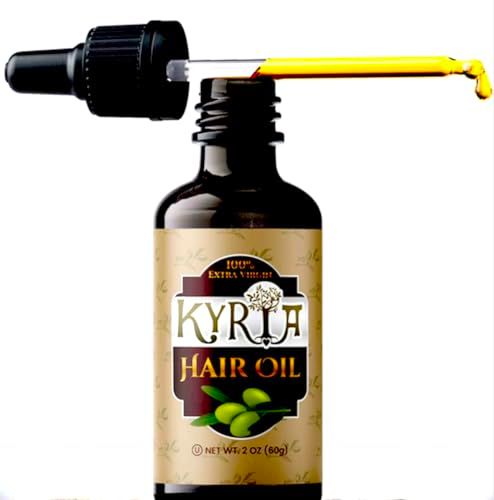 Kyria Greek Extra Virgin Olive Oil - Natural Hair Oil - Hair Growth Oil - Vitamin E and Lemongrass - Hair Serum For Frizzy And Damaged Hair - Unrefined 100 Pure Cold Pressed Olive Oil - 2 fl oz