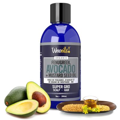 WOWOILS! Hair Growth Oil - Natural Fenugreek, Avocado Mustard Seed Oils for Enhanced Scalp Hair Wellness, Moisture Strength, Ideal for All Hair Types Textures, Organic Super Gro Formula, 9 Oz