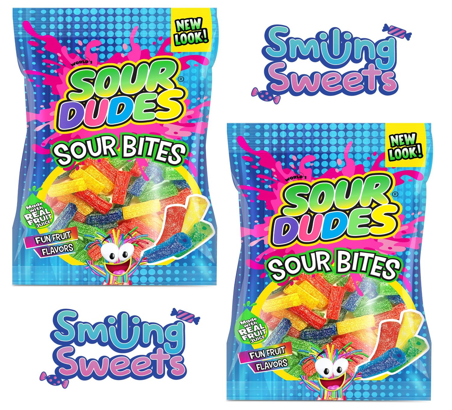 Smiling Sweets Sour Dudes Sour Bites Fun Fruit Flavors, Made with Real Fruit Juice, Fun and Delicious Flavors and Colors, Perfect Treats to Share (Pack of 2)