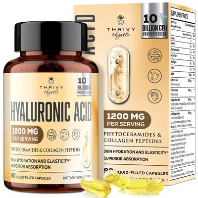 ThrivyThystle 19-in-1 Hyaluronic Acid Capsules - Hylunaric Acid 1200 mg, with Collagen Peptides, Vitamin C, Phytoceramides - for Skin, Eyes, Gastrointestinal, Bones Joint Lubrication (1 Pack)