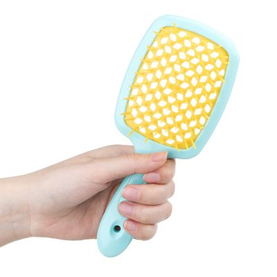 GOO GOO Wet and Dry Vented Detangling Mini Hair Brush, Anti-static for All Hair Types with Lightweight Handle, Green Yellow